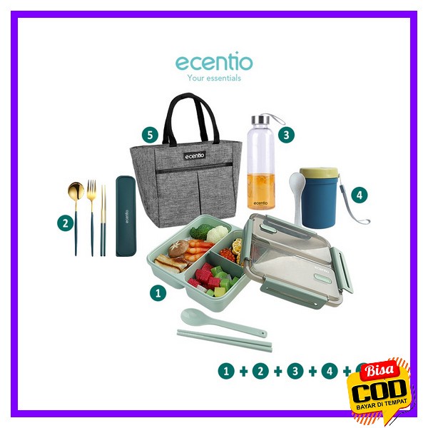 Foodi 1400Ml/1300Ml/850Ml Kotak Makan Set 5/4/3 Sekat Grid Lunch Box A Ecentio 1100Ml Lunch Box Set 