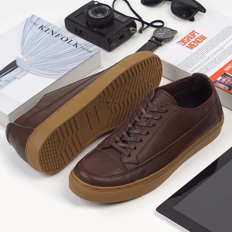 Olaf Brown (Kulit Asli) - Sepatu Sneakers Pria Casual Sneker Pria Cowok Original