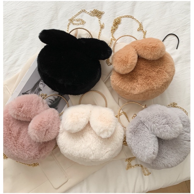 TAS TELINGA KELINCI SELEMPANG BULU WANITA KOREA WANITA LUCU GEMOY RABBIT EAR CUTE BAG Tas Lembut Lucu Korean Style Tas Selempang Wanita Handbag Cute Imut Rabbit Ear