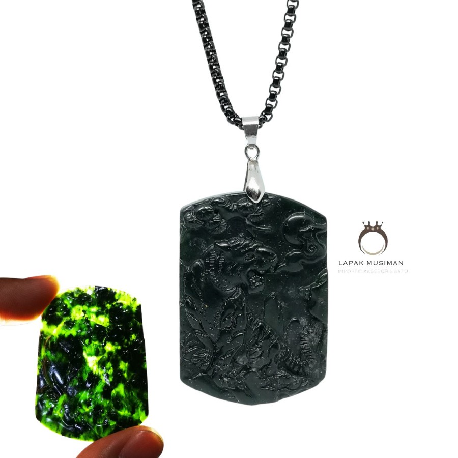 [Bayar Di Tempat] kalung titanium pria anti karat liontin giok hitam blackjade asli