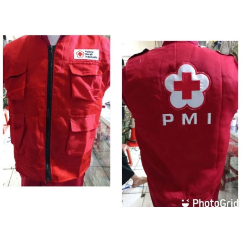 Rompi PMI Tanpa Krah | Rompi Merah Bordir PMI