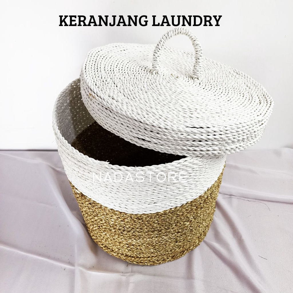 LAUNDRY BAG SEAGRASS WITH CAP / KERANJANG LAUNDRY SEAGRASS DENGAN TUTUP