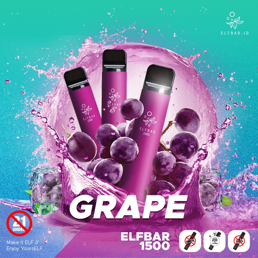 ELFBAR 1500 Puffs Grape | ELF BAR 1500 Disposable Pod Tangy Purple | Vape Sekali Pakai Arief Muhammad | Best Disposable Pods Indonesia | RELX ViFX Gippro FNF Puff