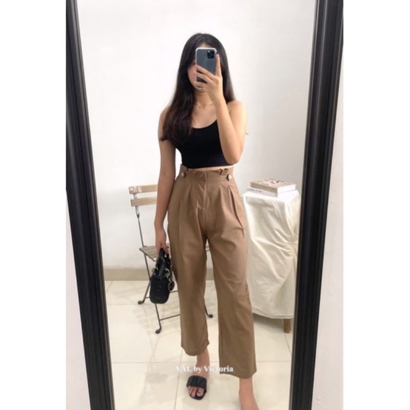 YVES Celana Kulot Linen Highwaist / Celana Kulot Loose Kantor / Celana Fashion Wanita / Highwaist Pants | OUTFIT REMAJA OOTD KEKINIAN