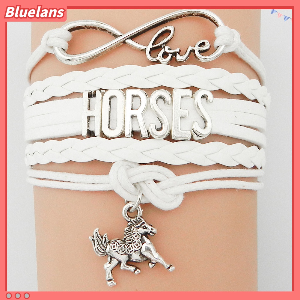 Gelang Multilayer Bahan Kulit Imitasi Motif Infinity Love Horse Untuk Wanita