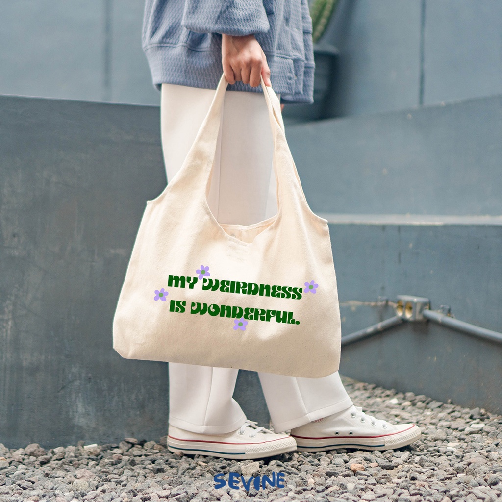 Sevine Tote Bag Kanvas Bonnie Tas Wanita Kuliah Fashion Laptop Totebag Quotes Motivation Aesthetic Vintage Pastel Retro - MA