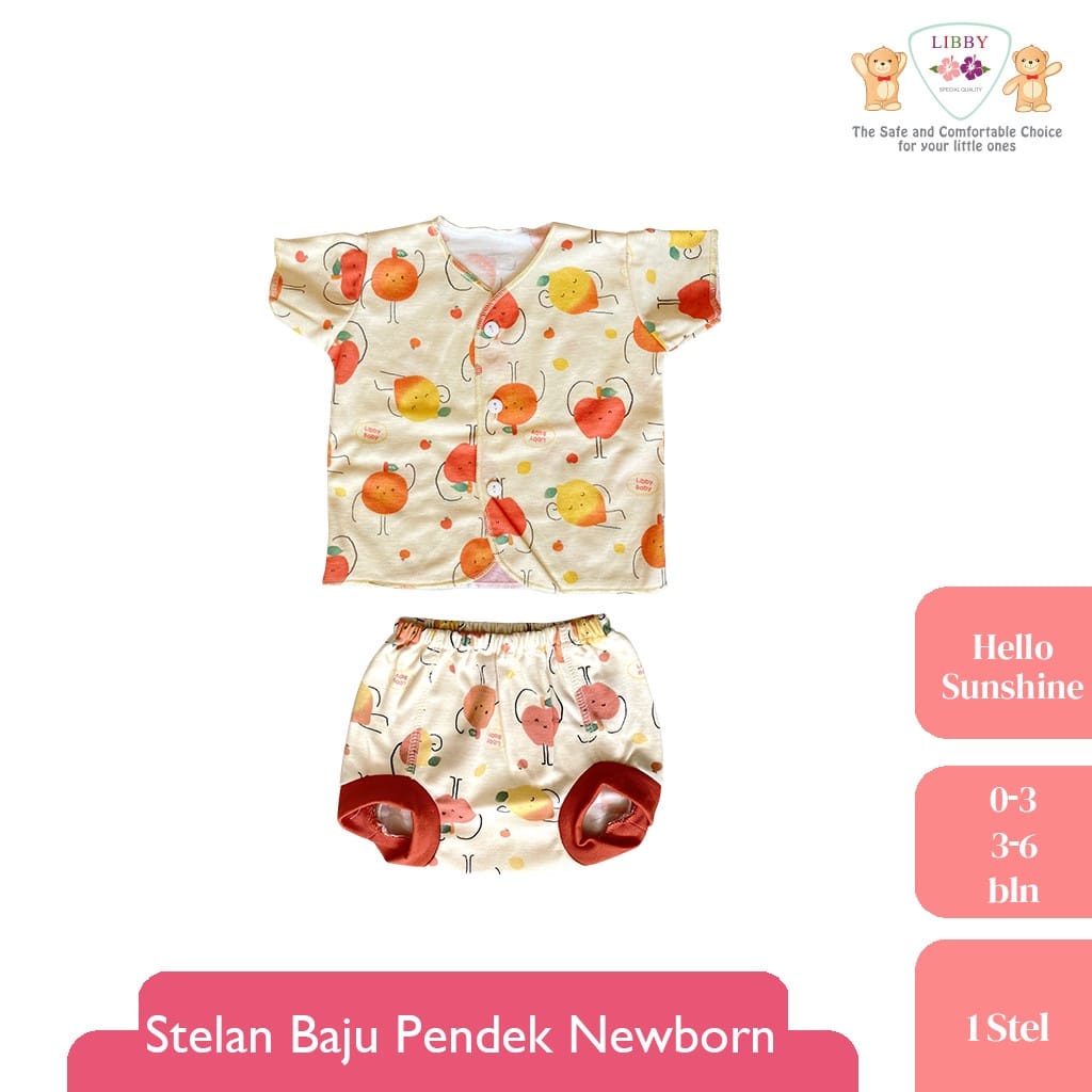 LIBBY - Stelan Baju Pendek Celana Pop - Newborn Motif Hello Sunshine