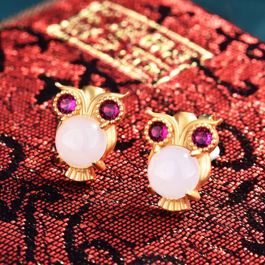 Anting Emas Asli Kadar 375 Goldkingdom Anting Fashion 24K Anting Bangkok Ready Anting Lebah Kecil Imitasi Alami Hetian Anting Giok Perempuan Musim Panas Niche Berlapis Metode Kuno Anting Emas Asli Kadar 375 Gadis Manis Anting Burung Hantu