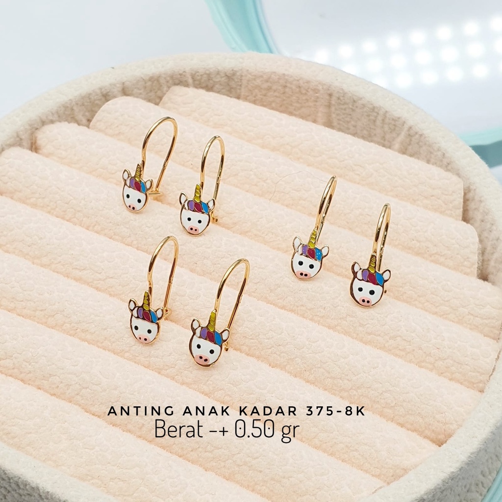 Anting KENIP KLEP JEPIT Bayi dan Anak model lucu boneka karakter variasi PERHIASAN EMAS ASLI Kadar 8K 375 (BUKAN MODEL TOGE) kuda poni unicorn kitty