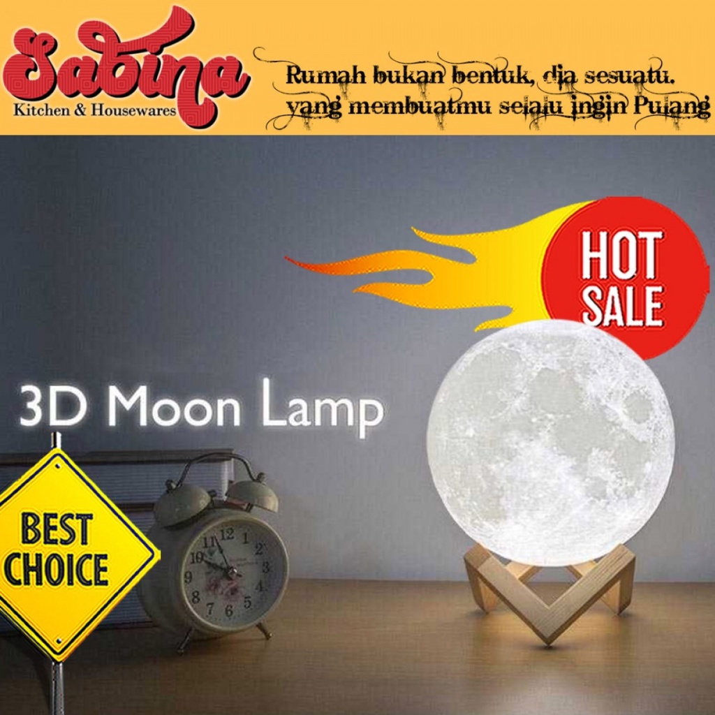 Lampu Tidur Bentuk Model Bulan Frame Kayu 3 Warna Cahaya Rechargeable