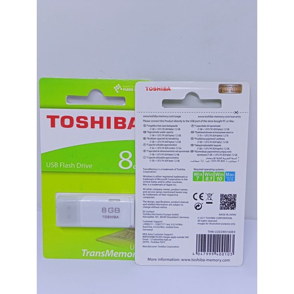 FLASHDISK TOSHIBA TRANSMEMORY 8 GB - TOSHIBA - MEMORY FLASHDISK 8 GB