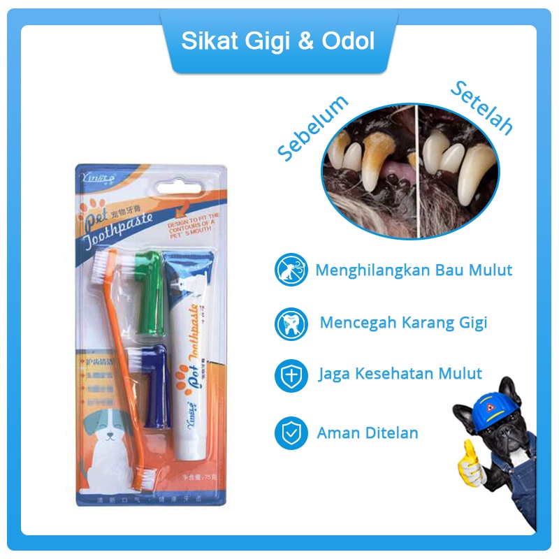 Pet Tooth Brush Sikat Gigi  Kucing Anjing Pasta Gigi Tooth Brush and Paste 4 in 1 Set For Pet
