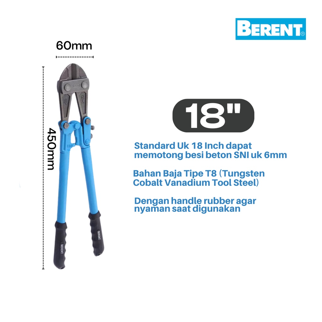 Gunting Beton / Bolt Cutter &quot;berent&quot; Uk 18 Inch (450mm) Untuk Besi Beton / Kawat / Rantai