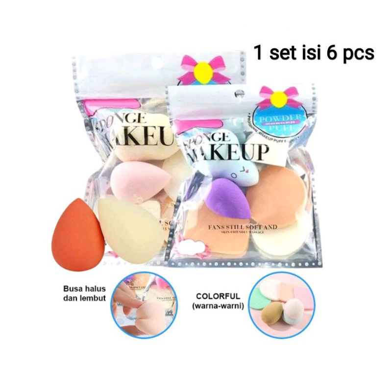 Sponge Make Up Spons Beauty Blender 1 set isi 6 makeup bedak paket