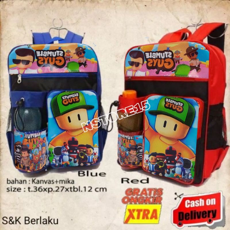 Tas ransel sekolah anak laki laki terbaru motif STUMBLE GUYS free botol