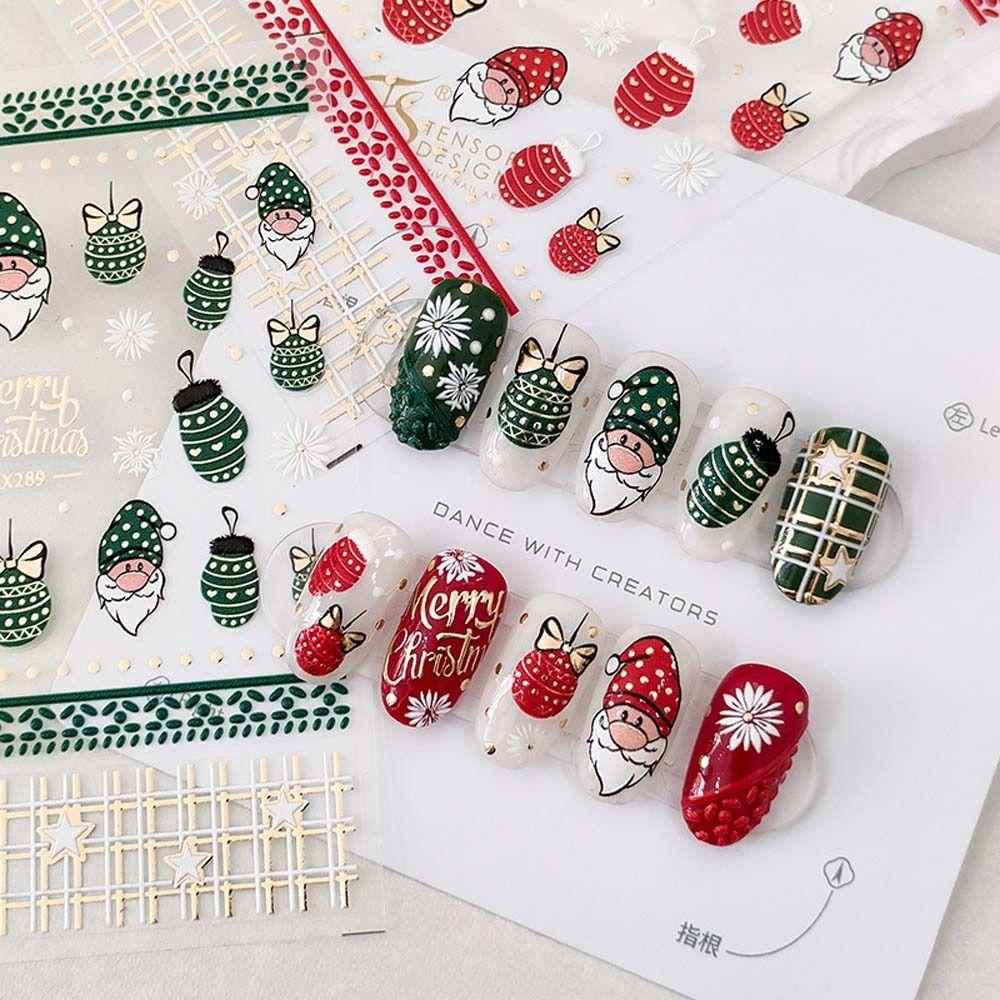 Mxbeauty Stiker Kuku Natal Pesta Relief Christmas Nail Art Manicure Aksesoris Self Adhesive Nail Art Dekorasi