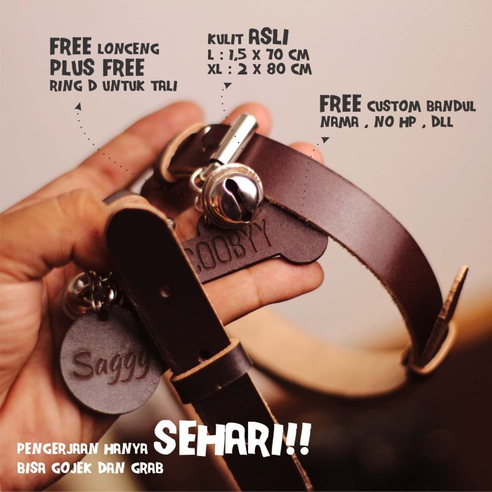 Kalung Anjing Besar Kulit Asli Custom Nama