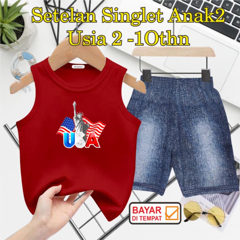 ((IB))SETELAN SINGLET ANAK SEMI JEANS/USA DIGITAL SABLON