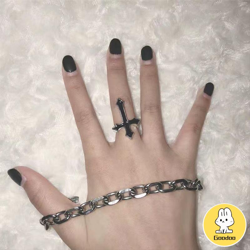 Cincin Jari Telunjuk Model Silang Gaya Retro Punk Untuk Unisex -Doo