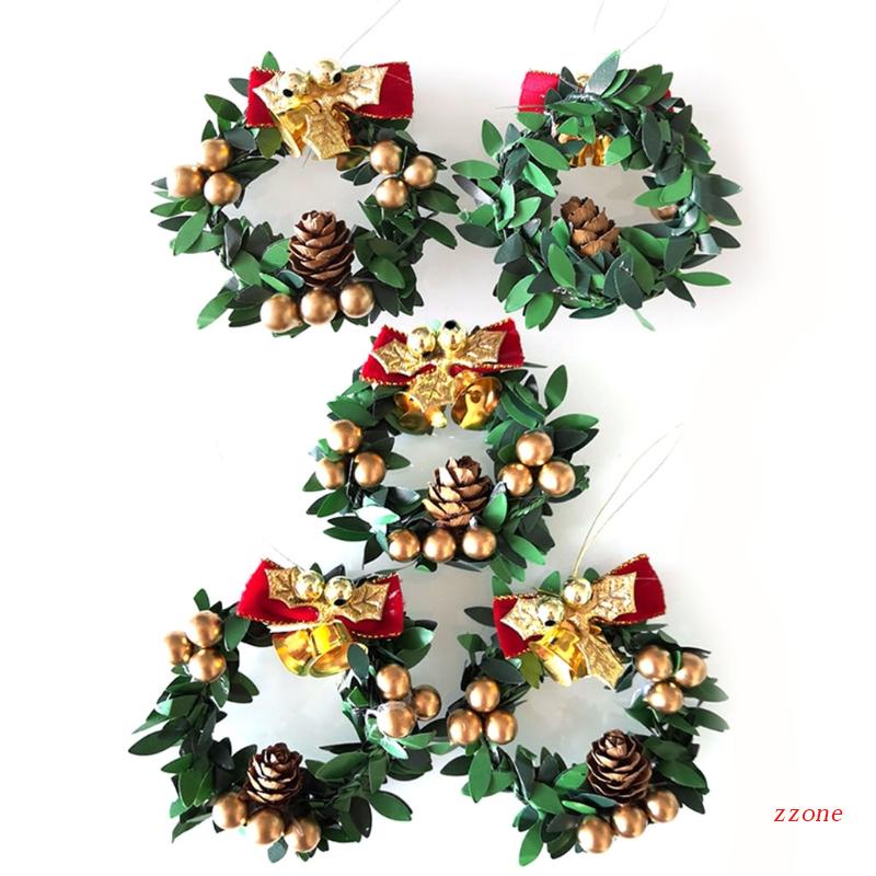 Zzz 5Pcs / Set Miniatur Wreath Bunga Natal Untuk Dekorasi Rumah Boneka
