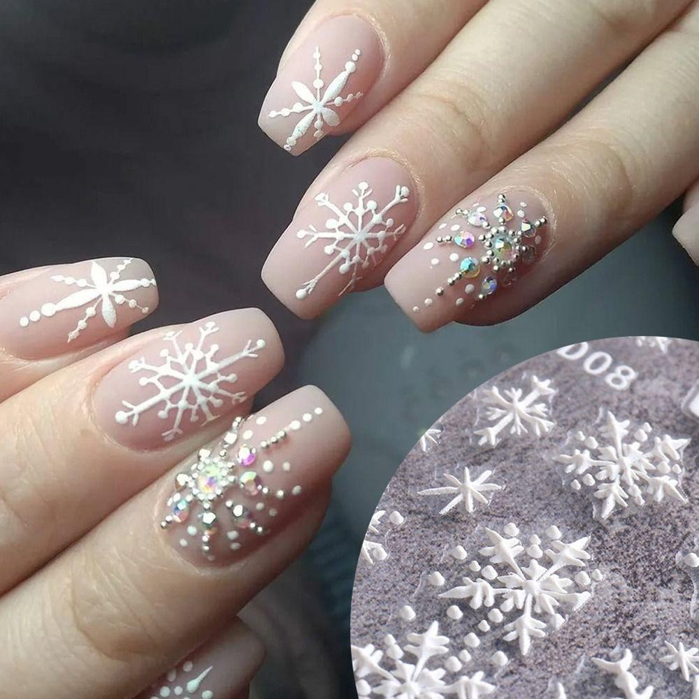Agustina Natal Stiker Kuku Lucu Perekat Diri Tahun Baru Musim Dingin Santa Claus Putih Snowflakes Manicure Aksesoris