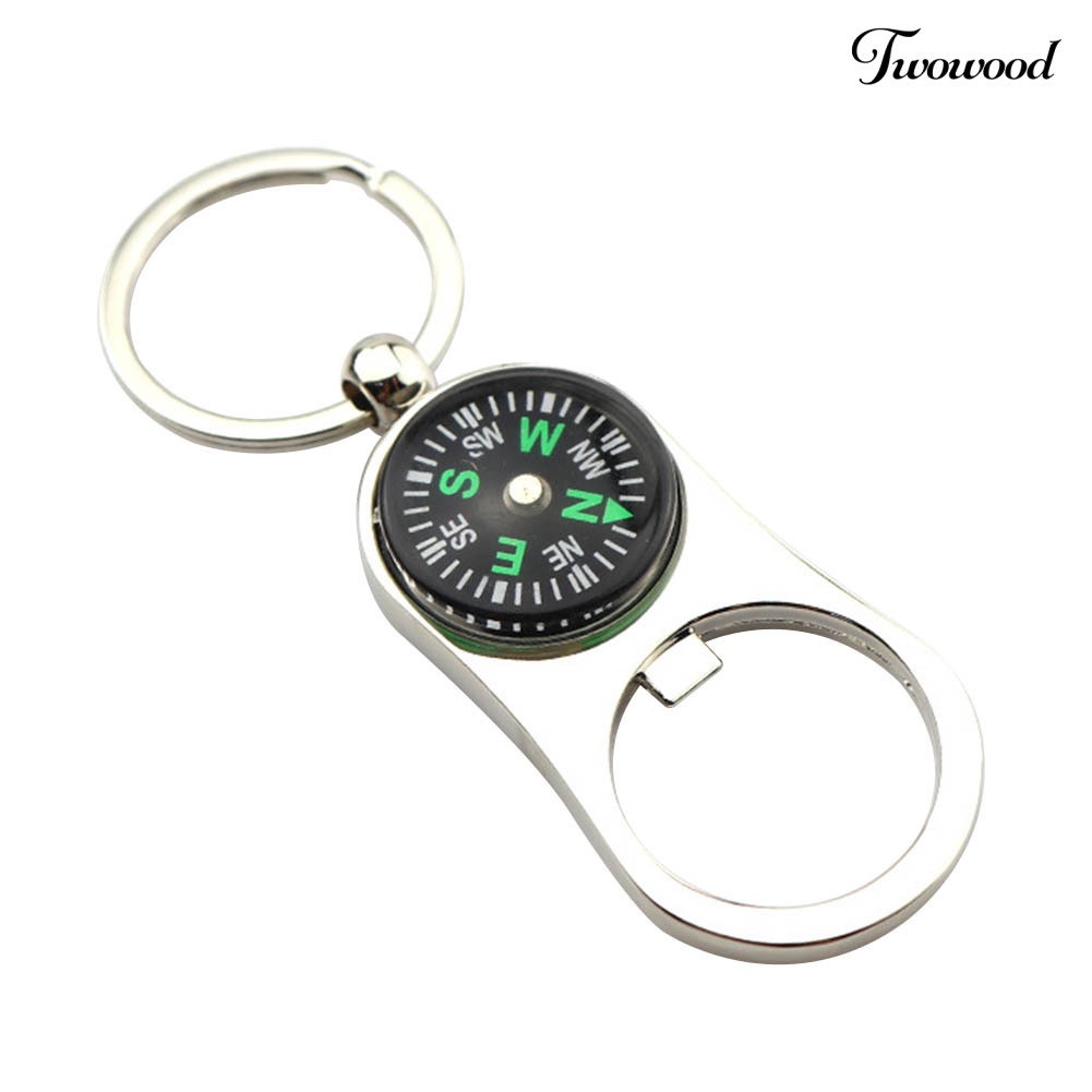Twowood Gantungan Kunci Pembuka Botol / Kompas Mini Portable Bahan Zinc Alloy Untuk Pria