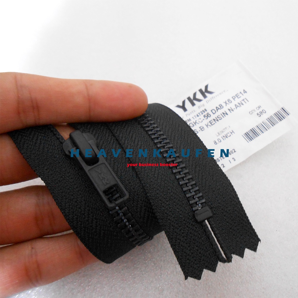 Resleting Zipper YKK Hitam Black Oxide 20 cm Atau 8 inch Type Gigi Besi Metal Set Close-End