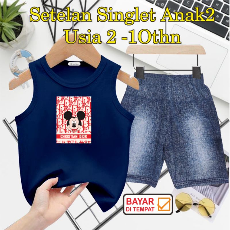 ((IB))SETELAN SINGLET ANAK SEMI JEANS/M1CK3Y DIGITAL SABLON