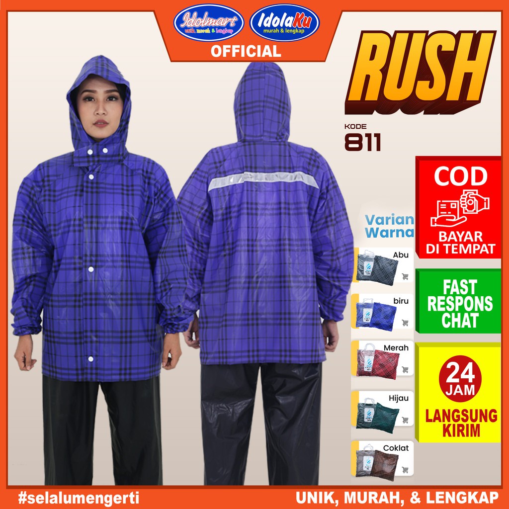 IDOLAKU Plevia Jas Hujan Stelan  811 Rush /Jas Hujan Setelan Atasan Jaket Celana Dewasa  Unisex - Plevia Bekasi