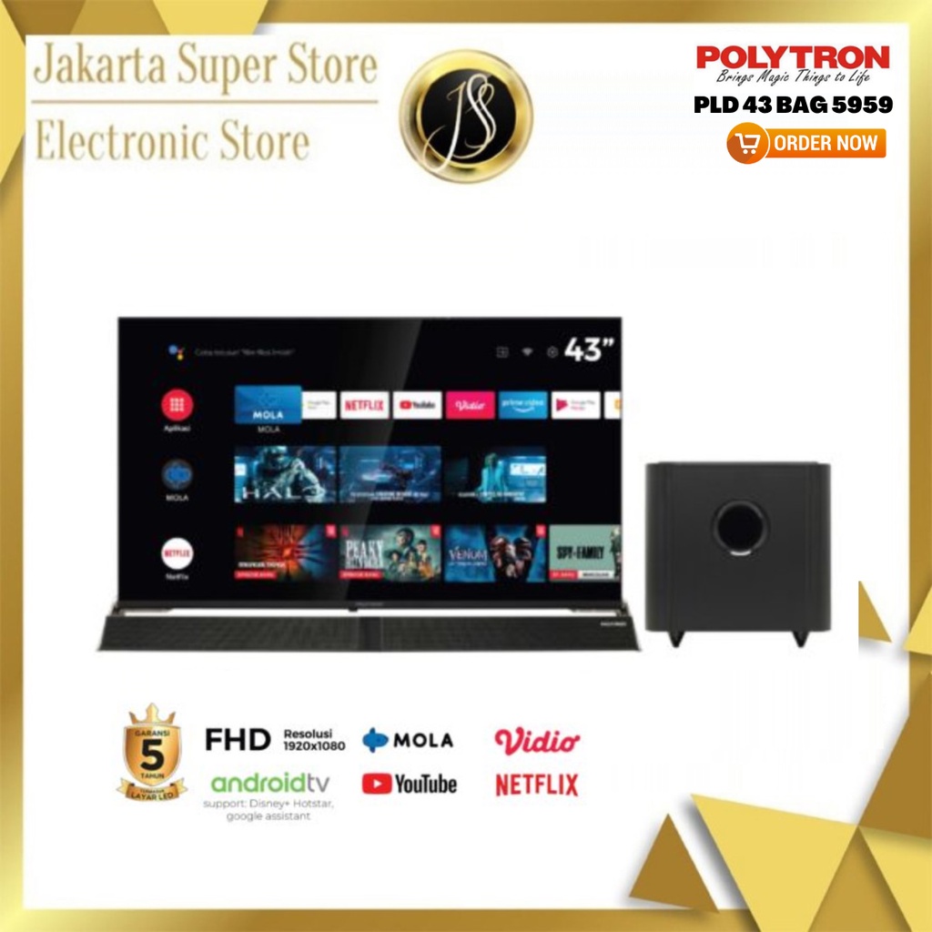 POLYTRON LED SMART TV 43 INCH PLD 43BAG5959 + SOUNDBAR