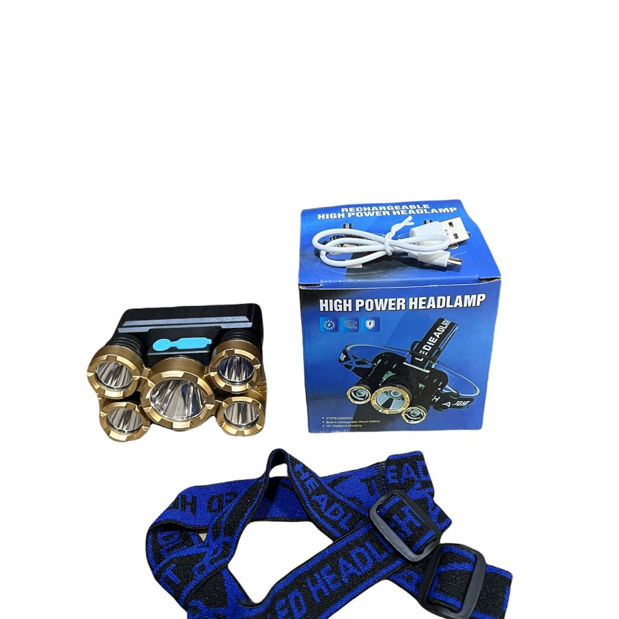 Senter Kepala 5 mata Headlamp High Power 3*XPE 38000W Waterproof