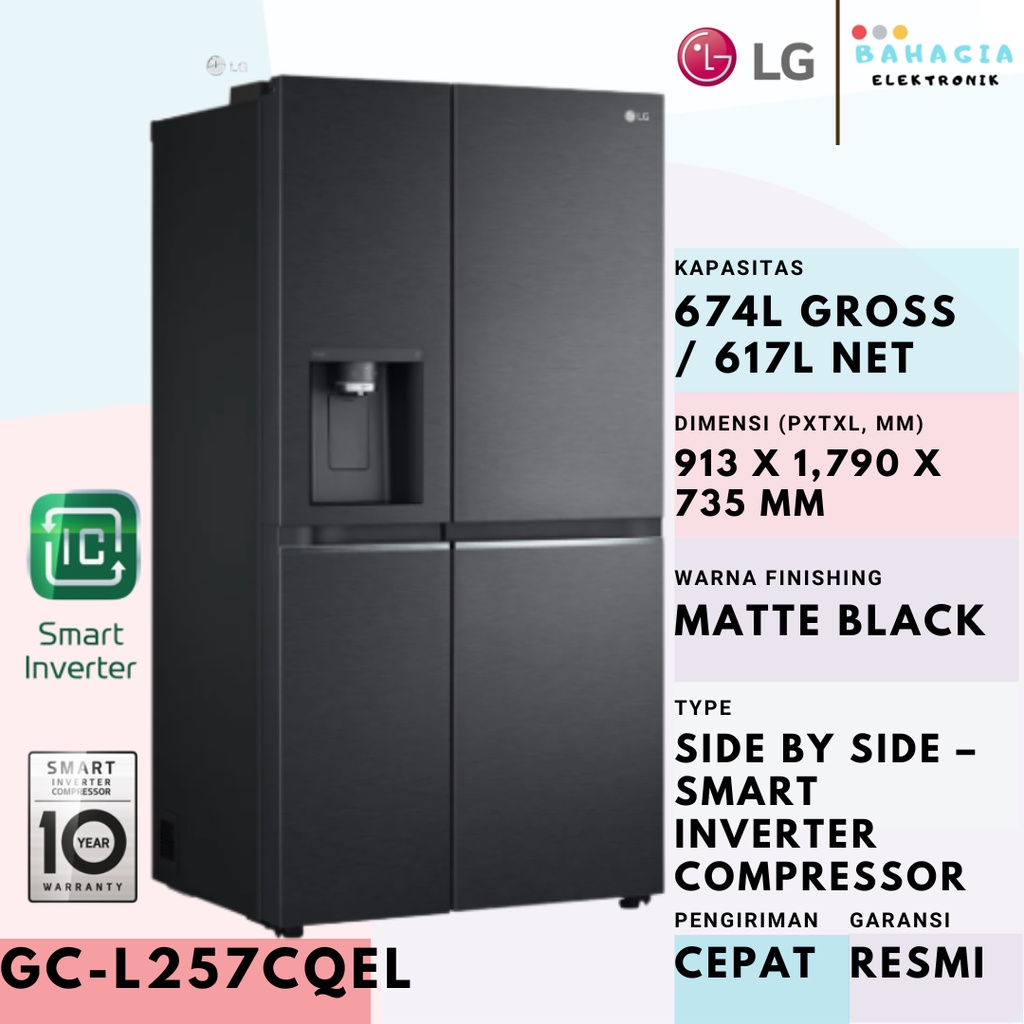 LG GC-L257CQEL Kulkas SIde By SIde Dengan Water Dispenser dan Ice Maker