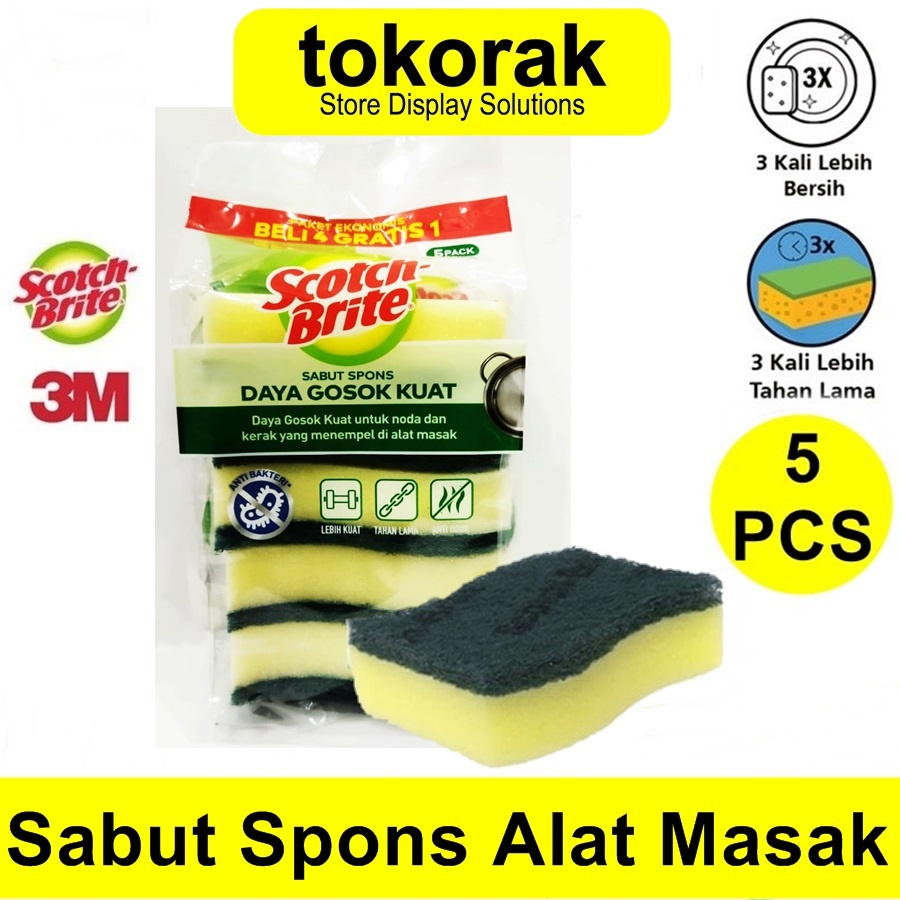 SCOTCH BRITE 3M SABUT SPONS CUCI PIRING 5 PCS ID- 30P5 - TAPAS BUSA