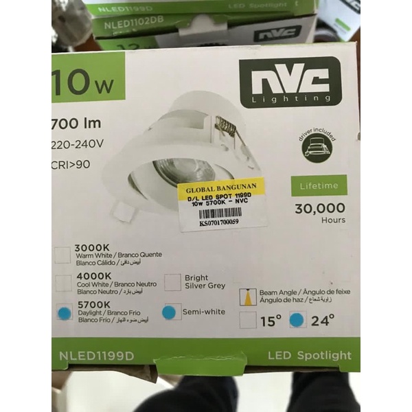 LAMPU DOWNLIGHT SPOTLIGHT NVC 10 WATT DAYLIGHT 5700K Putih