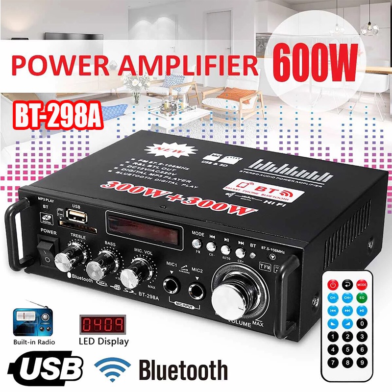 (COD/Bayar Di Tempat) Audio Power Amplifier Bluetooth EQ Karaoke Home Theater FM Radio 600W BT-298A