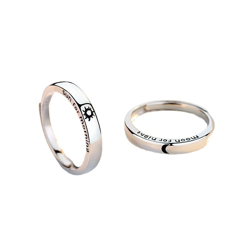 Cincin Silver Desain Matahari Dan Bulan Gaya Vintage Untuk Hadiah Valentine