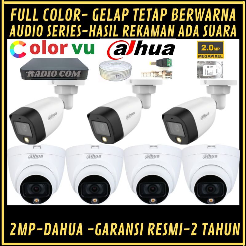 PAKET CCTV DAHUA 2MP FULL COLOR 8 CHANNEL 7 KAMERA AUDIO SERIES COLORVU