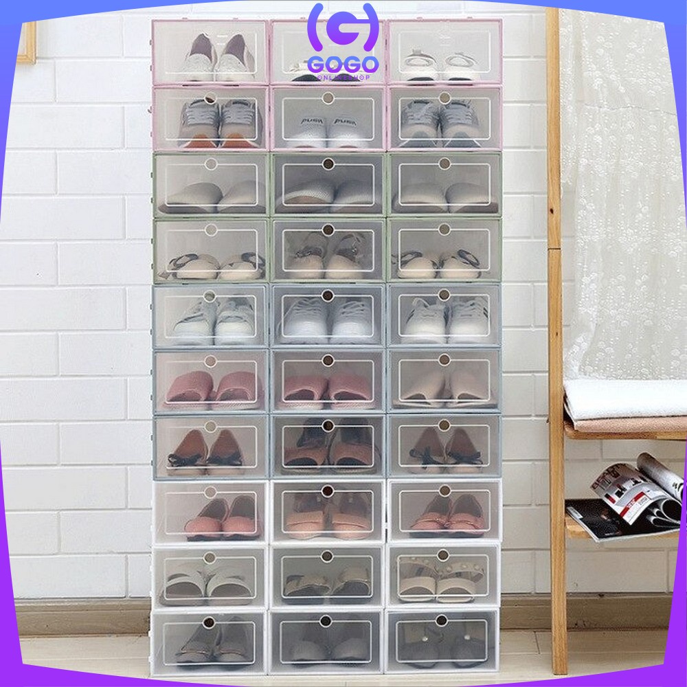 GOGO-C158 Kotak Sepatu Lipat Transparan Tebal Shoes Storage Box Organizer Rak Sepatu Plastik Susun