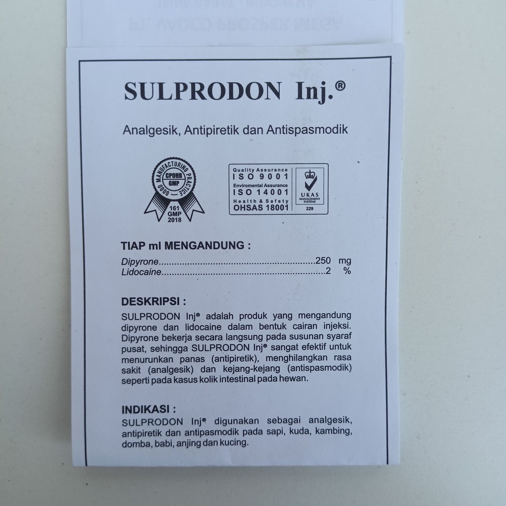 SULPRODON INJ 100ml | Mirip Sulpidon Analdon Medipiron (Obat Pereda Sakit Hewan Analgesik Antipiretik)