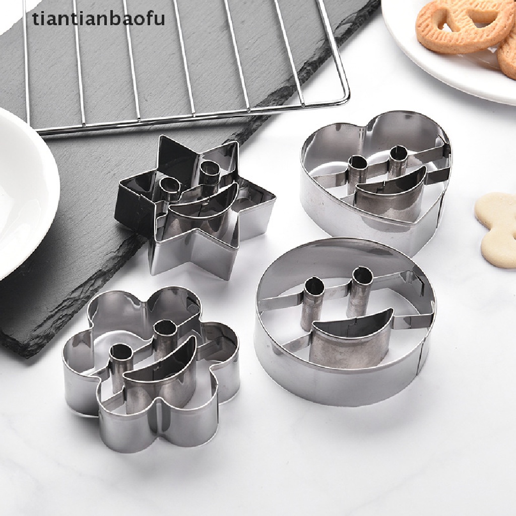 4pcs / set Cetakan Kue / Biskuit Bentuk Smiley Bahan Stainless Steel