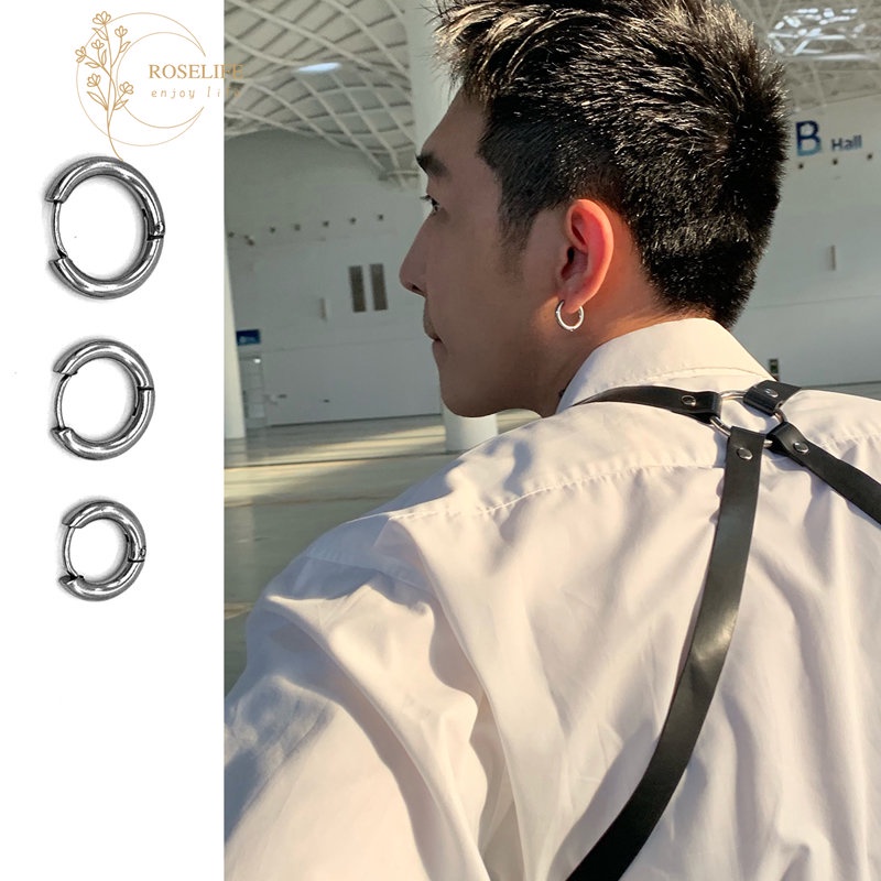 Anting Hoop Bentuk Lingkaran Kecil Bahan Titanium Stainless Steel Ukuran 8 / 10 / 12 / 14mm Tahan Air Untuk Unisex