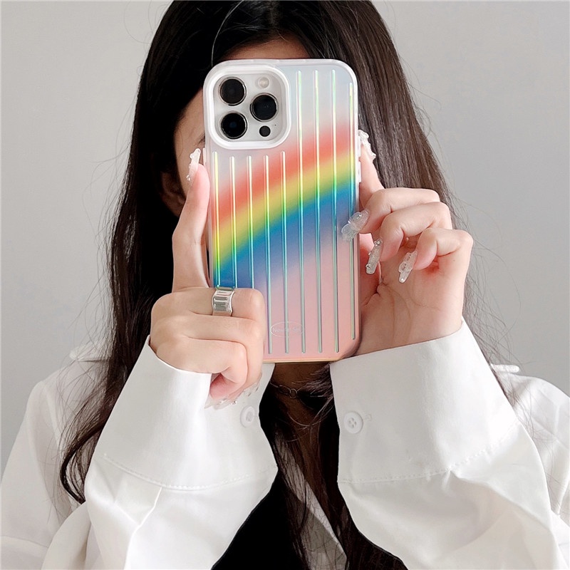 Soft Case Bahan TPU Akrilik Warna Pelangi Untuk IPhone 13 12 11 Pro Max