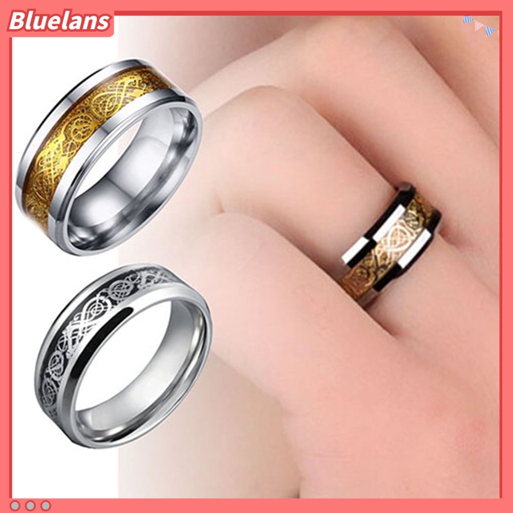 Bluelans Unisex Dragon Pattern Titanium Steel Non-Fading Ring Wedding Band Jewelry Gift