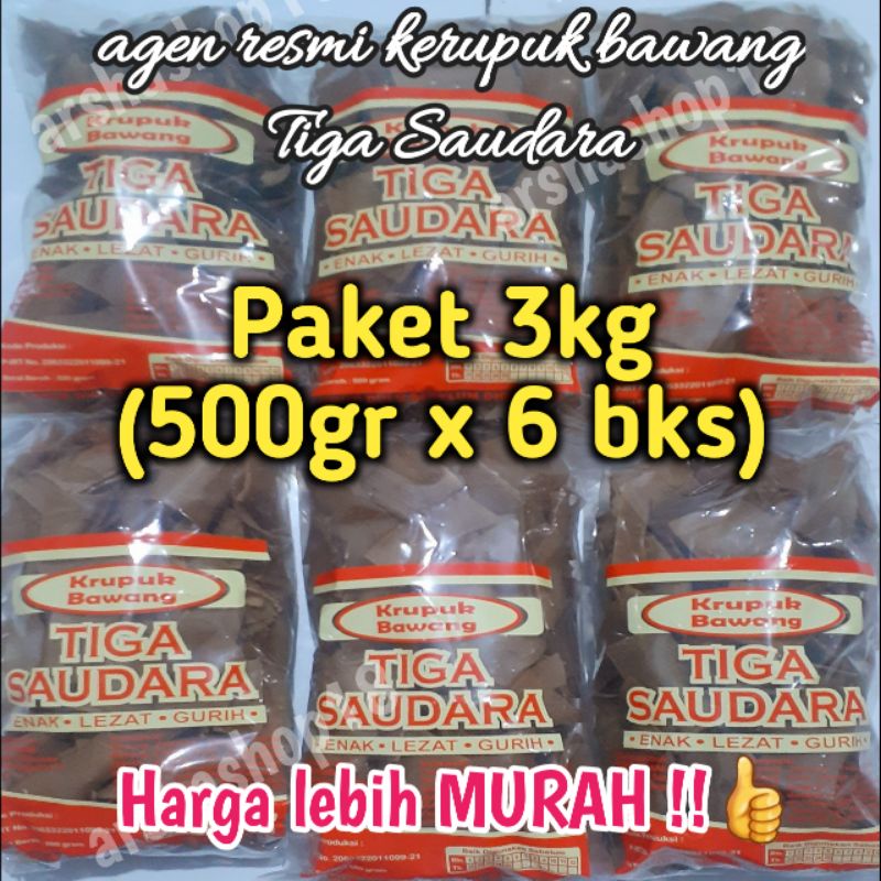 Kerupuk Bawang TIGA SAUDARA mentah Paket GROSIR 3kg (500gr x 6 bks) ASLI Susukan, Kab. Semarang