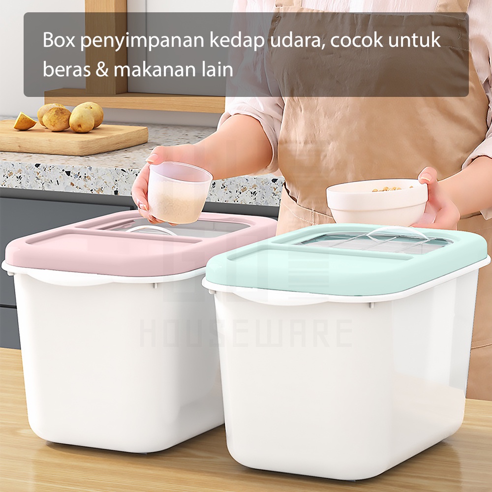 HUGO Tempat Penyimpanan Beras 5 kg / 7.5 kg / 10 kg Dispenser Beras Kotak Beras Anti Serangga