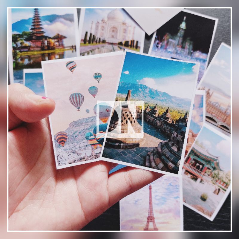 

isi 15 pcs photo stiker the world sticker glossy tebal gambar negara keajaiban dunia