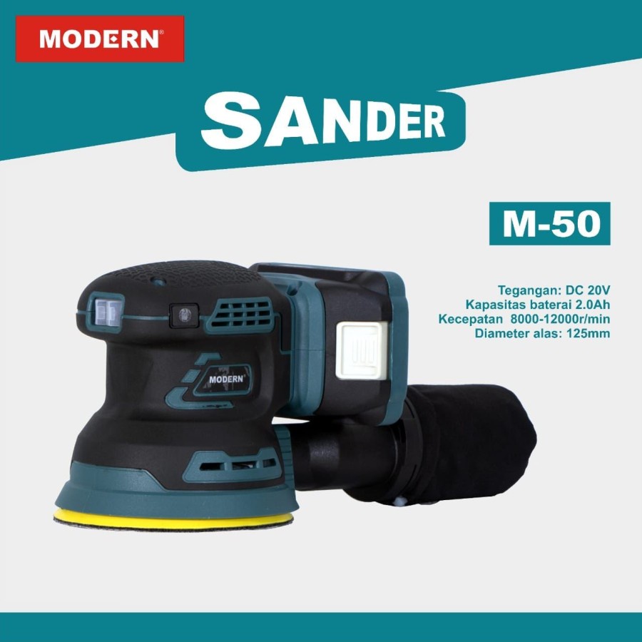 Mesin Amplas Kayu Orbital Sander Cordless Modern M-50 / M50 Baterai 20v