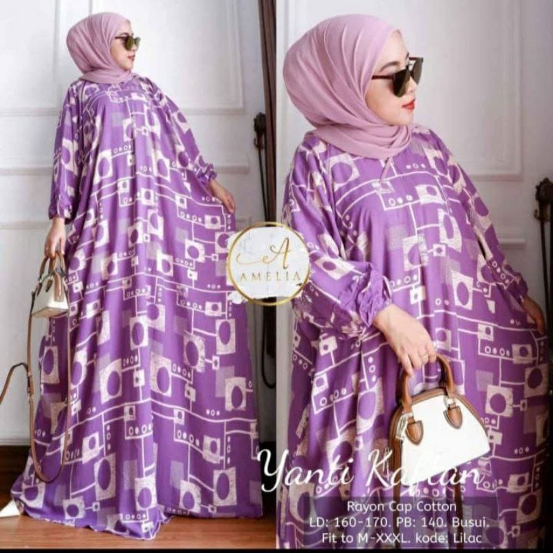 Kaftan Wanita - Yanti Kaftan Jumbo XXXXL Motif Batik Kotak-kotak Estetik Busui Resleting Lengan Panjang / Gamis Rayon Kaftan