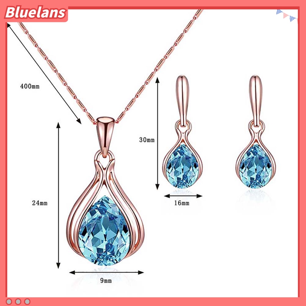 Bluelans Women Cubic Zirconia Water Drop Pendant Necklace Ear Stud Earrings Jewelry Set