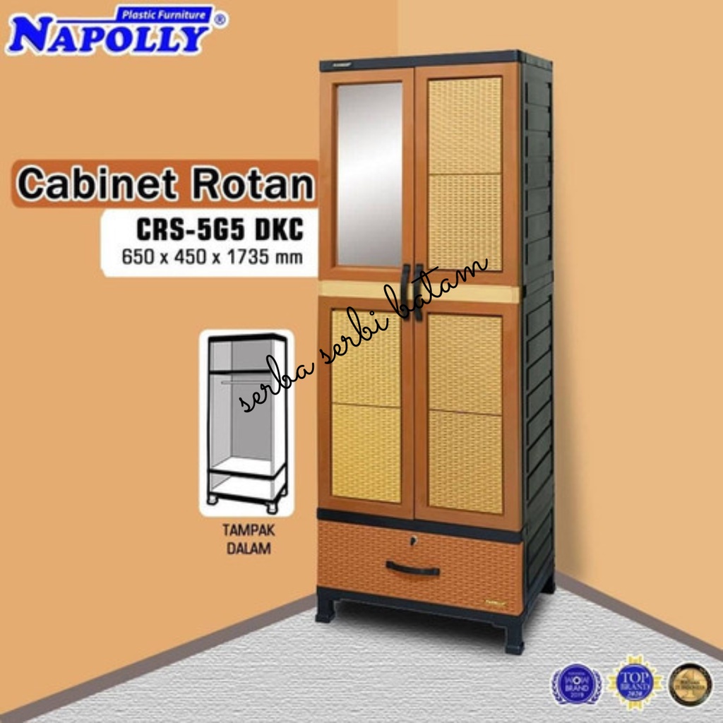 Lemari Pakaian 2 pintu Napolly CRS 5G5 DKC rak baju plastik kaca bagus BATAM
